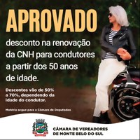  50% no valor cobrado pela renovação da carteira nacional de habilitação (CNH) de condutores com idade entre 50 e 70 